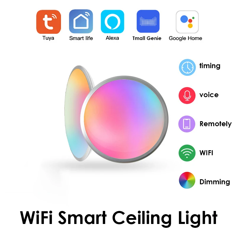 Plafonnier LED intelligent Tuya, lumière à intensité réglable, wi-fi, rvb CCT, blanc chaud, commande vocale, fonctionne avec