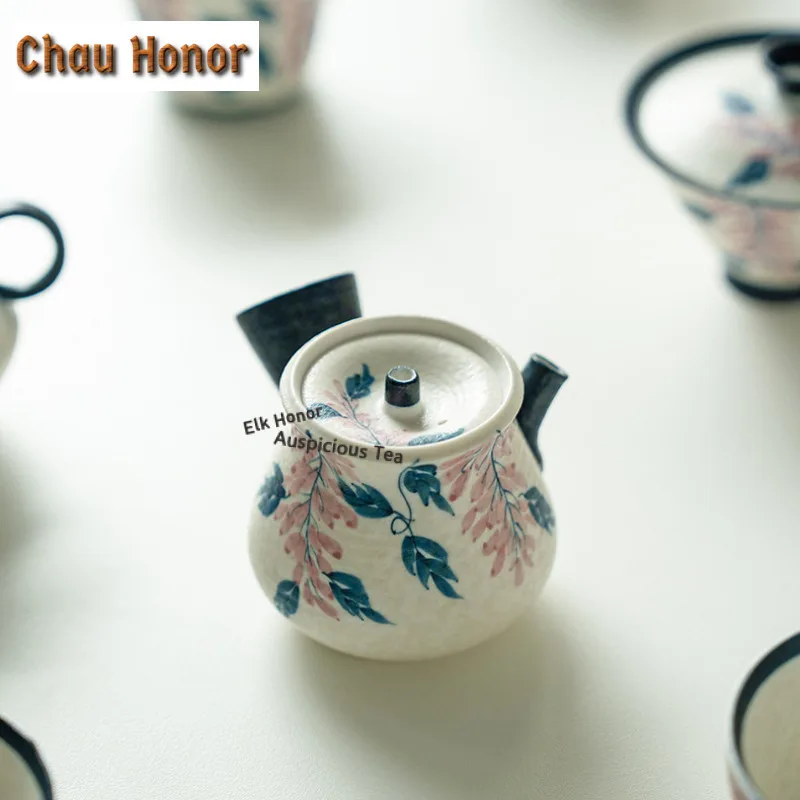 140ml Hand-painted Wisteria Flower Teapot Ancient Tea Infuser Pot Tea Soaking Kettle with Ball Hole Cha Decoration ornaments