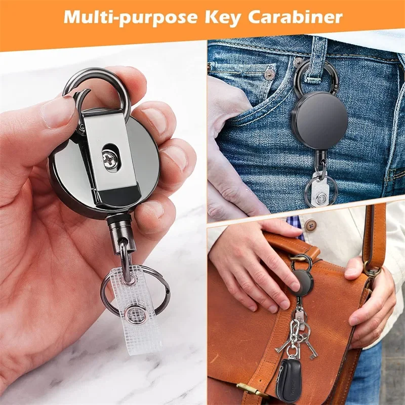 Extendable Metal Key Chain Ring Belt Clip Pull Keyring Retracting ID Card Lanyards Id Badge Holder Badge Clip 1pcs
