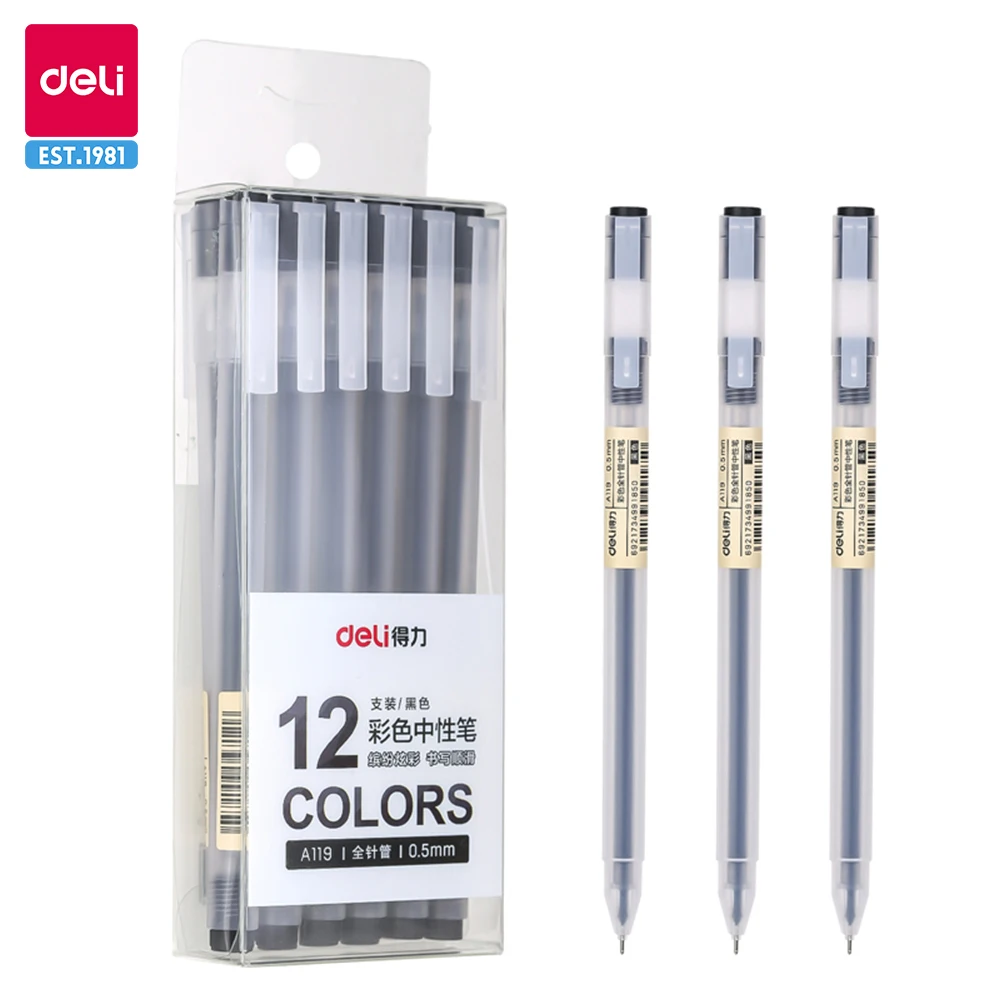 Deli 12pcs Set Ultra Quality Gel Pen Writing Neutral Pen Black Blue Red Ink Signature Pen Ballpoint for Office School Supplies deli 3 6 9pcs harry potter gel pen 0 5mm quick drying black ink high quality writing signature stationery study office supplies