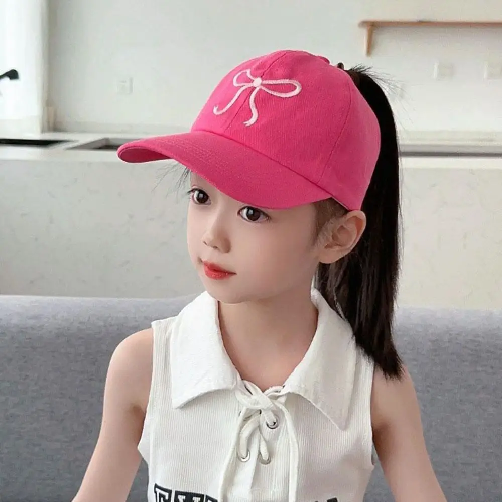 Bowknots Hollow High Ponytail Caps Kids Baseball Caps For Boys Girls Adjustable Empty Top High Ponytail Summer Sun Hats