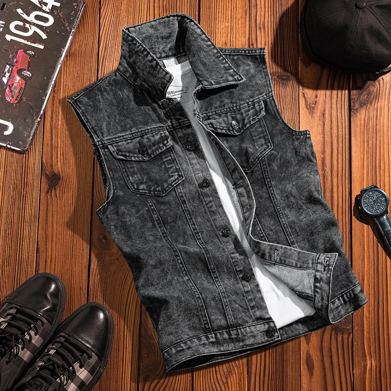 2024 New Mens Spring Autumn Ripped Sleeveless Jeans Jackets Men Pockets Denim Waistcoats Male Cowboy Gilet Tank Streetwear D719 4