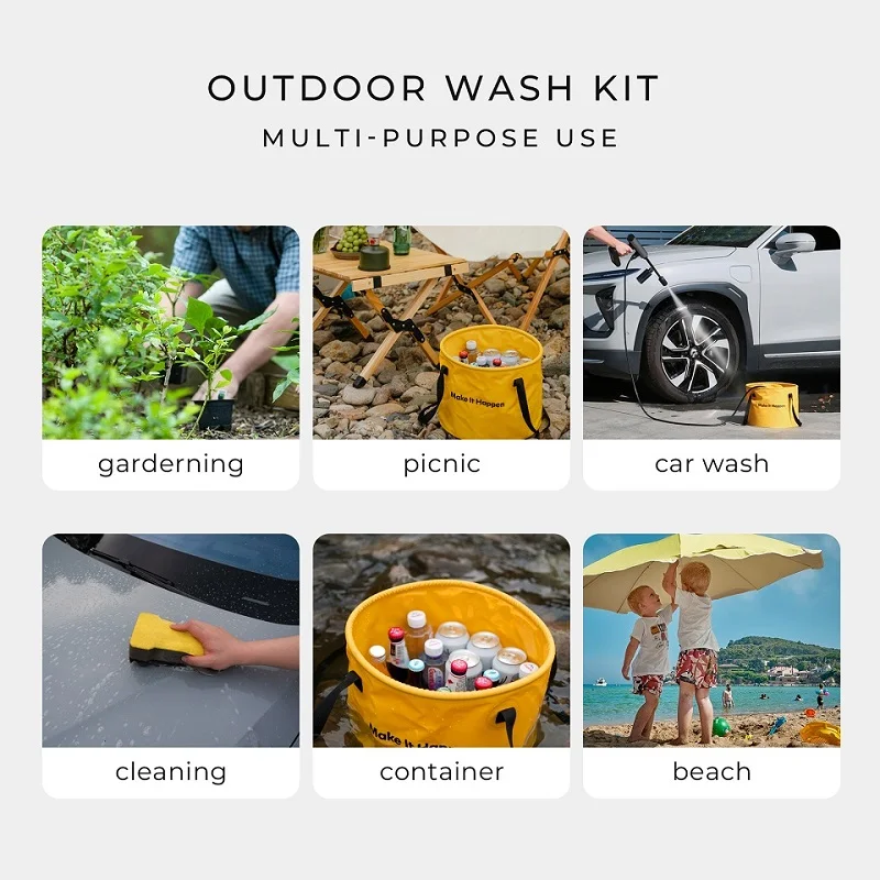 Water Dispenser HOTO Outdoor Wash Kit Multi-Function Thickened Bucket Car Supplies Portable Travel Water Storage Bag Fishing Folding Bucket 20L