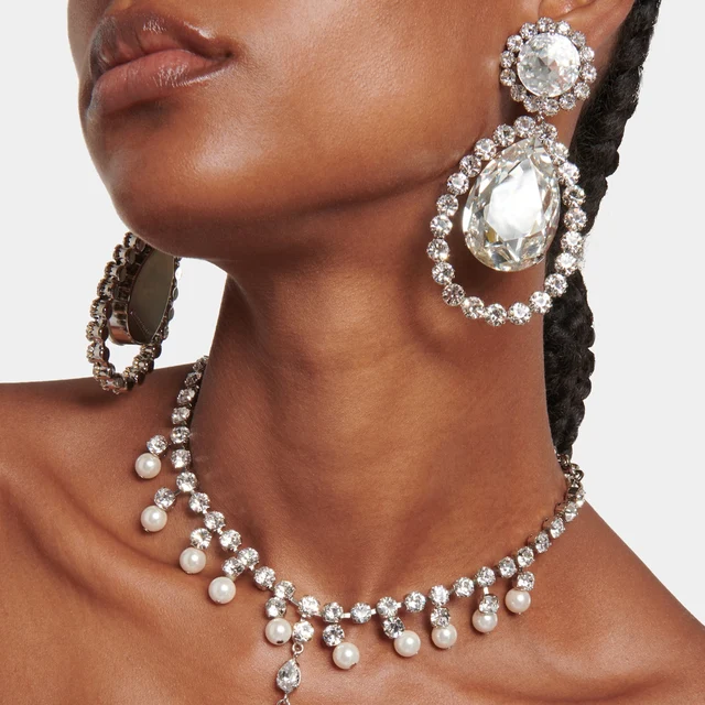 Stonefans Hollow Water Drop Ear Clip Earrings No Piercing for Women Christmas Jewelry Rhinestone Clip on earrings Bridal Gifts 1