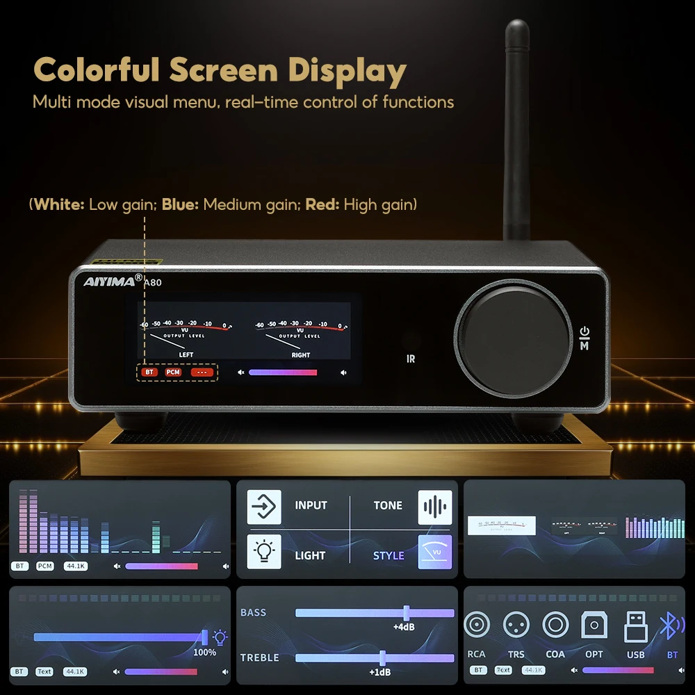 AIYIMA A80 TPA3255 PFFB Bluetooth DAC Stereo Power Amplifier 300Wx2 Class D 2.0 HiRes Digital Amp with RCA TRS OPT COA USB Input 4