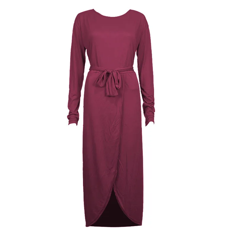 

13 Color Office Ladies Split Sashes Maxi Dress for Women Work Party Prom High Waist Spring Fall Long Sleeve Evening Dresses XXXL