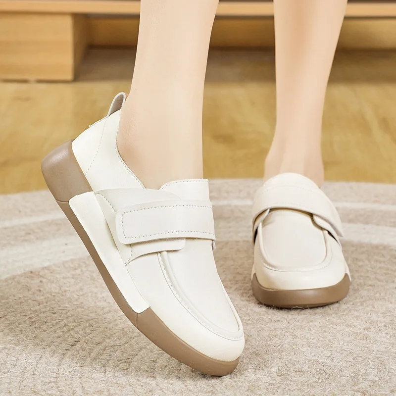 Krasovki 3cm Comfy Moccasins Fashion Hook Genuine Leather Women Vulcanize Shoes Natural Platform Flats Chunky Sneakers Lace Up 4