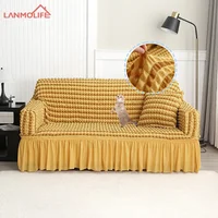LANMOLIFE 1PC Super Stretch Sofa Cover Living Room Sofa With Skirt Trim Removable Cleaning Furniture Covers For Hotel Offices 1