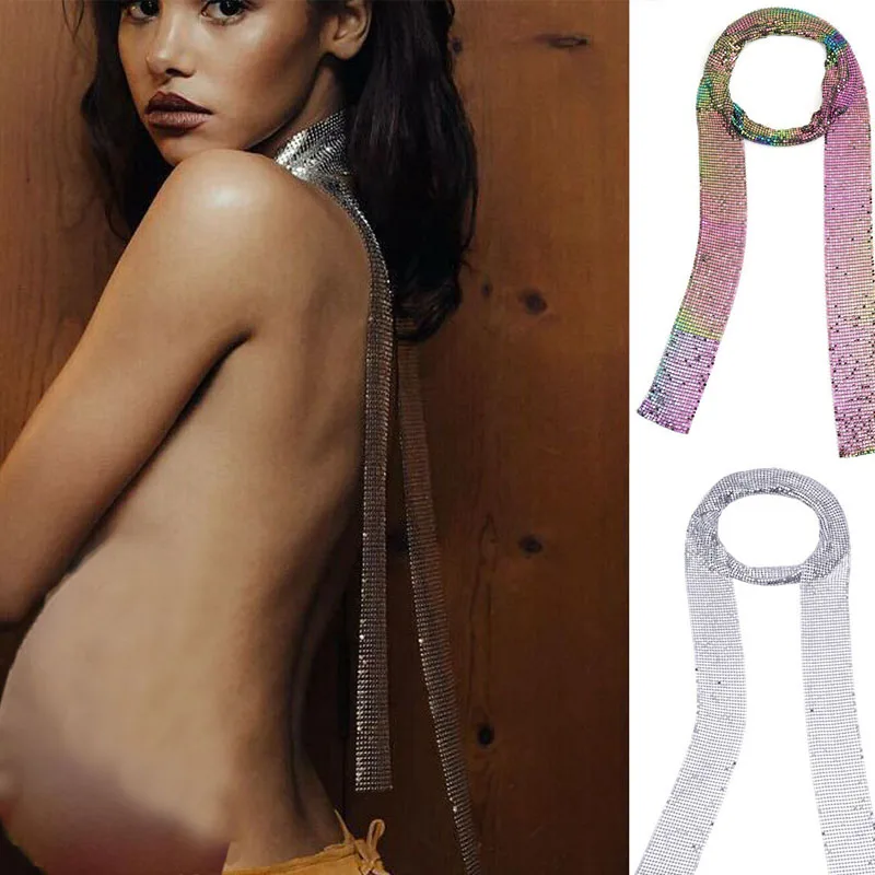 

Pregnant Women Glitter Sparkle Metal Sequins Neck Tie Scarf Party Evening Long Thin Skinny Tie Shawls Neckerchief