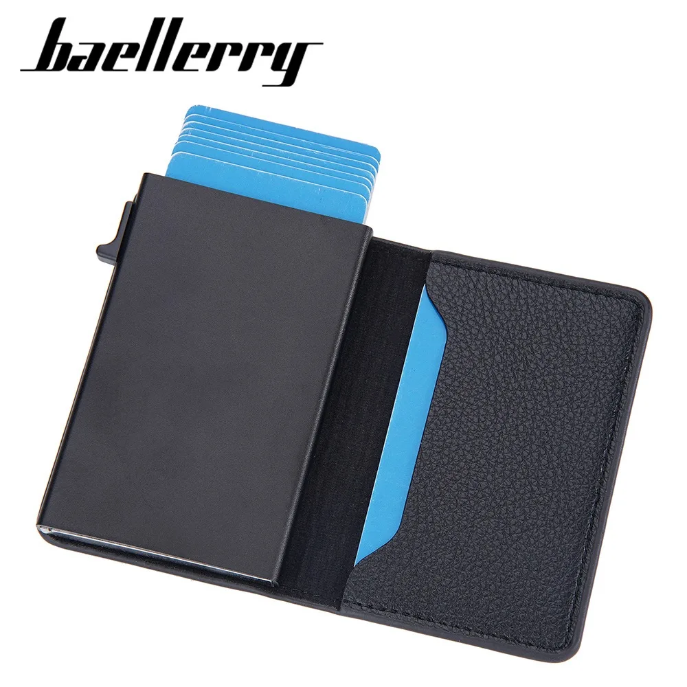 New Baellerry Slide Mechanism Card Case for Men, Aluminum Automatic Pop-Up RFID Shielding Wallet