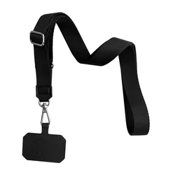 Adjustable Neck Cord Phone Strap with Patch Holder and Lanyard (Black)