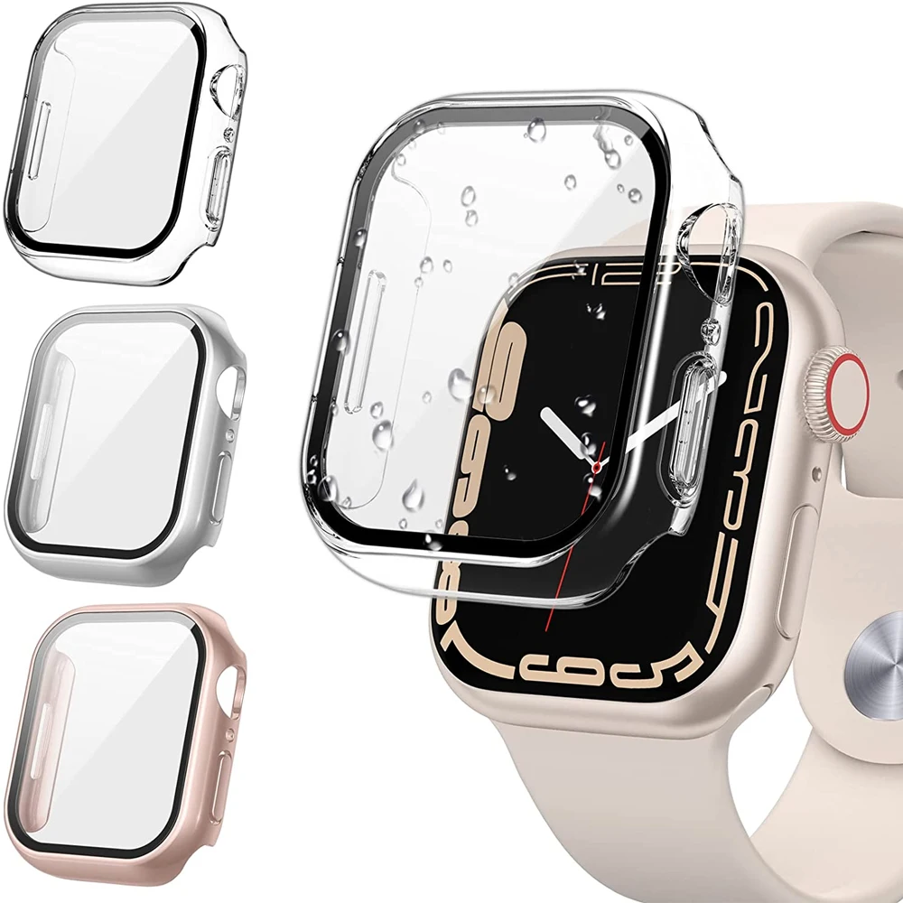 

Cover For Apple watch case 44mm 40mm 42mm 38mm PC Tempered Screen Protector accessories iWatch series 6 5 4 3 SE 7 45mm 41mm