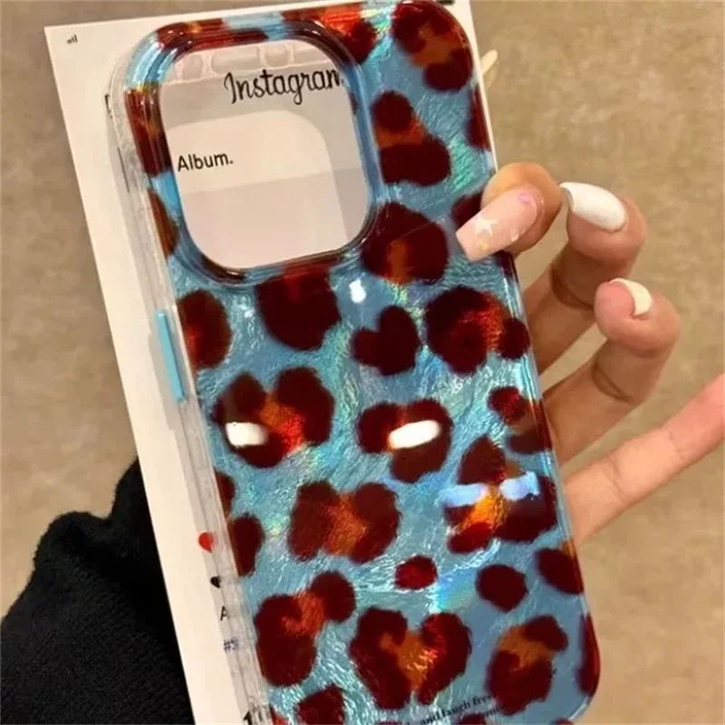Blue Retro Leopard Print Phone Case with Whirlpool Pattern