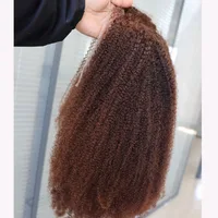 Perruque Lace Closure Wig Remy Indienne Naturelle, Cheveux Crépus Bouclés, Brun Foncé, 4C 6