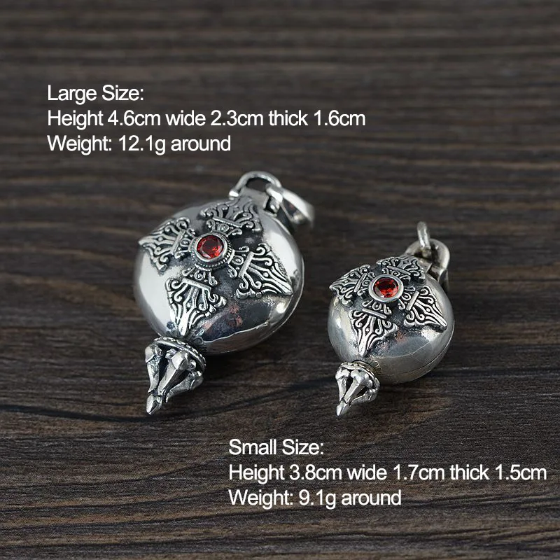 Real 925 Sterling Silver Buddha Pendant Openable Six Words Carving Inlaid Red Zircon Vintage Antique Style Buddhist Jewelry pendant necklace,silver pendant