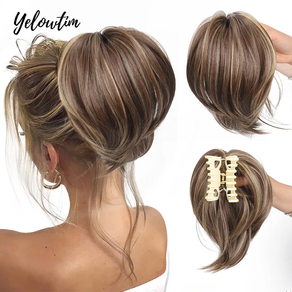 Messy Bun Hair Piece Claw Clip In Hair Buns Piece For Women Straight Short High Ponytail Extension Tousled Updo For Girls hair bun extensions