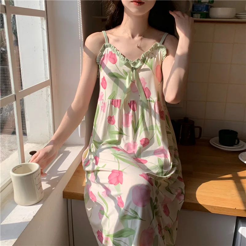 ثوب نوم مشروط جديد لعام 2025 قميص نوم نسائي صيفي ر...