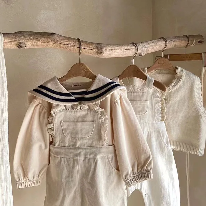 Spring Autumn Baby Lace Pocket Overalls Girl Baby Fashion Solid Sleeveless Romper Boy Infant Cotton Casual Suspenders Jumpsuit