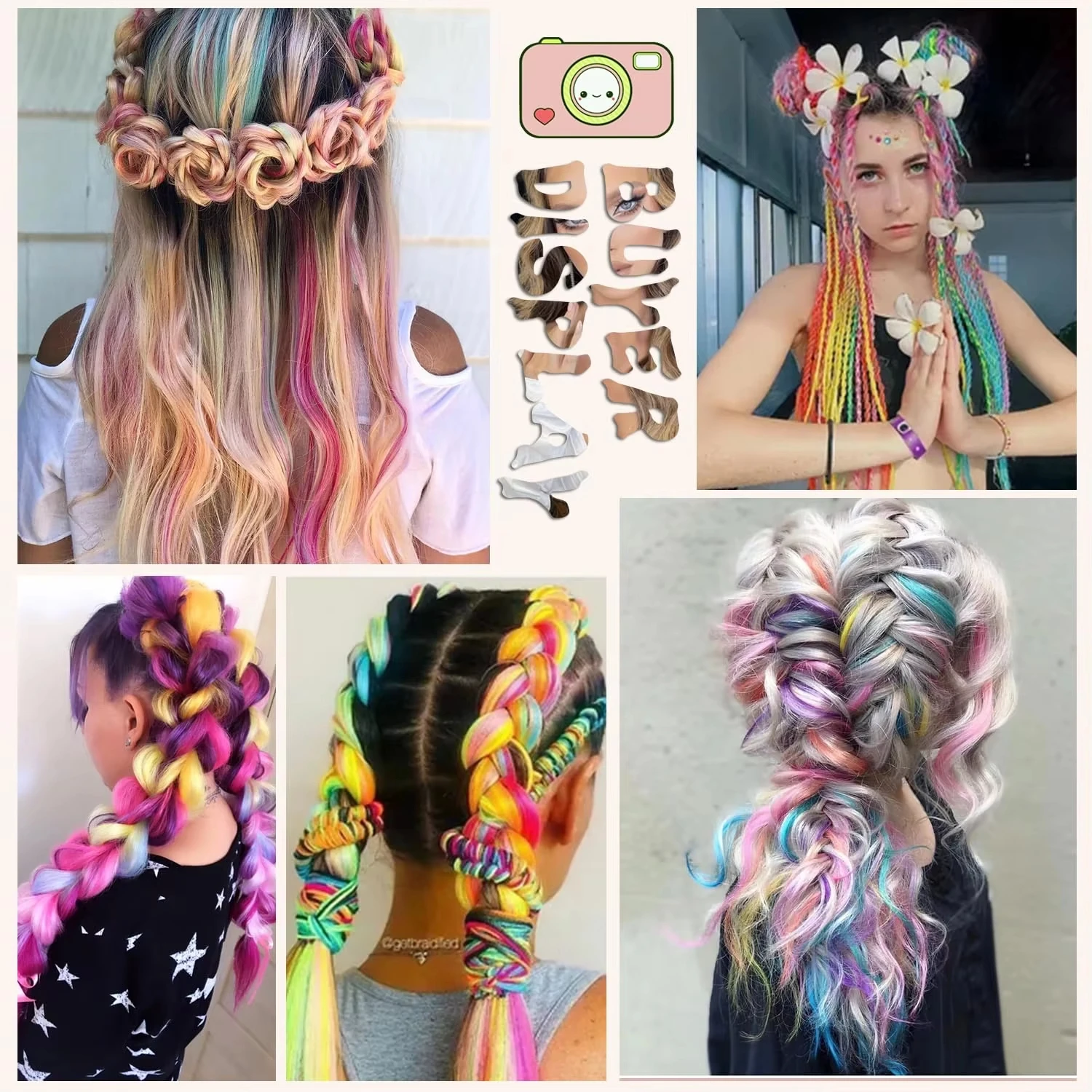 Jumbo Braiding Hair Rainbow Colors Extensions Fiber Mix Four Silky Colorful Twist Hair Extensions Colored Synthetic Braids