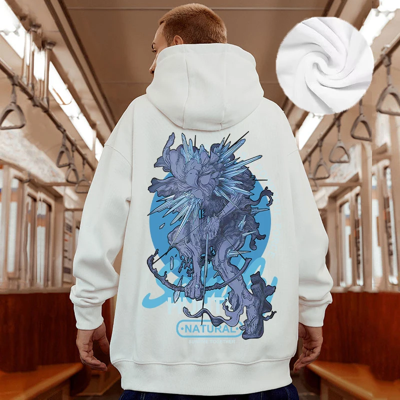 Casual Style Fashion Sweater Hooded Autumn And Winter Literary Trend New Men's Pullover Popular Print And Plush