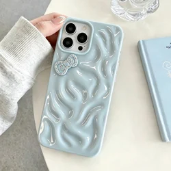 Glamorous Rhinestone Bow Lanyard Phone Case with Wavy Design - iPhone 15 Plus (LA - DY65)