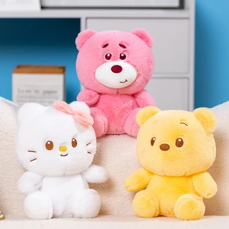 

Cute Plush Animal Toy Doll White KT Cat Strawberry Color and Yellow Little Bear Cartoon Doll Blue and Green Little Monsters Toy