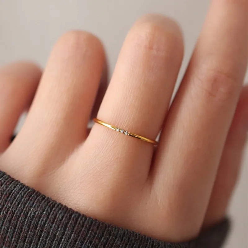 1mm Thin Stainless Steel CZ Inlay Stackable Ring Wedding Band for Women Girl Size 3-10 5