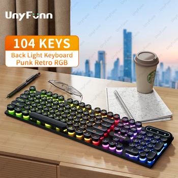 104 Keys Gaming Keyboard Wired Keyboard Color Matching Backlit Mechanical Feel Computer E-sports Peripherals for Game Laptop PC