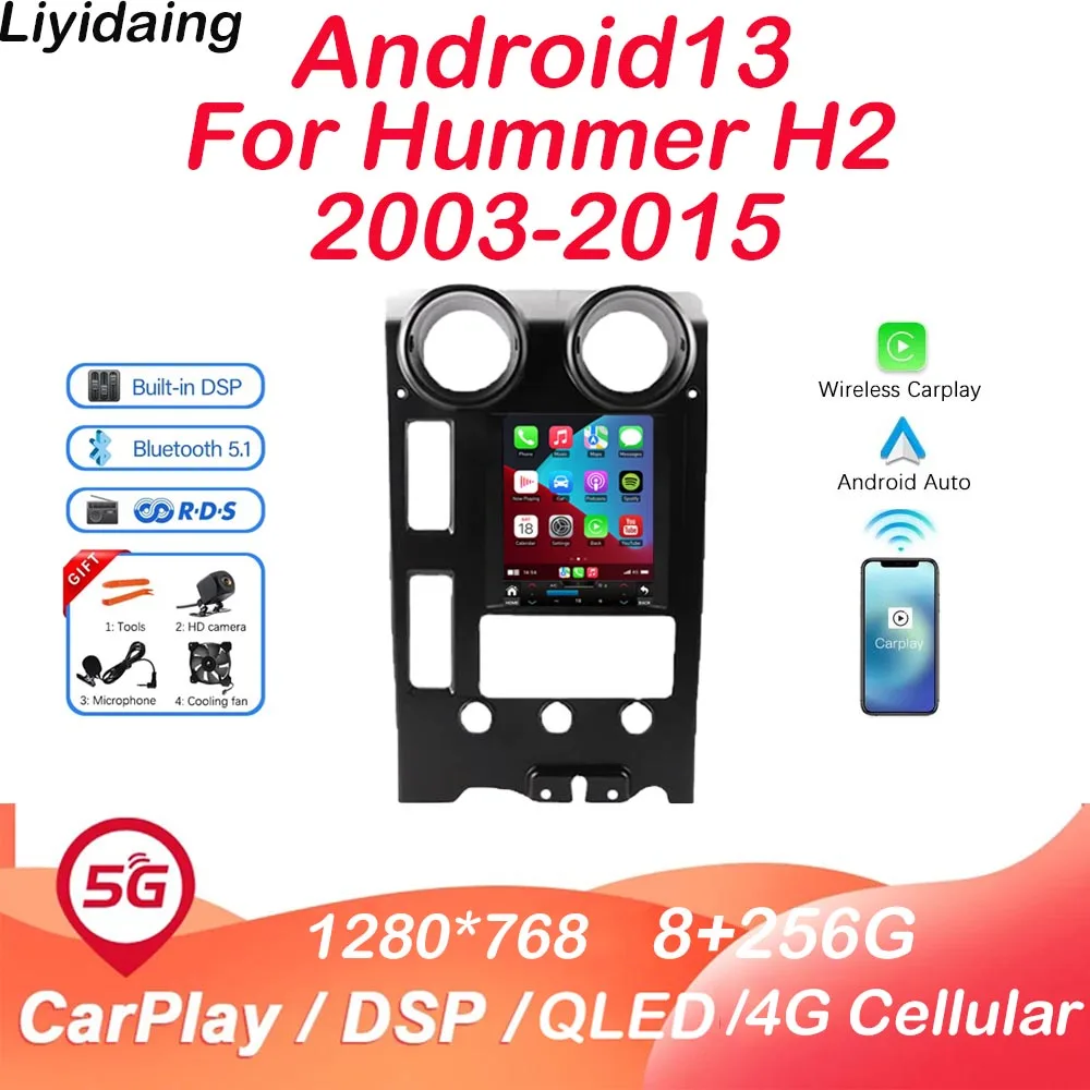 

Liyidaing Car Radio For Hummer H2 2003-2015 Carplay Auto Android 13 Tesla Screen DVD Multimedia Video Player Stereo GPS 5G WIFI