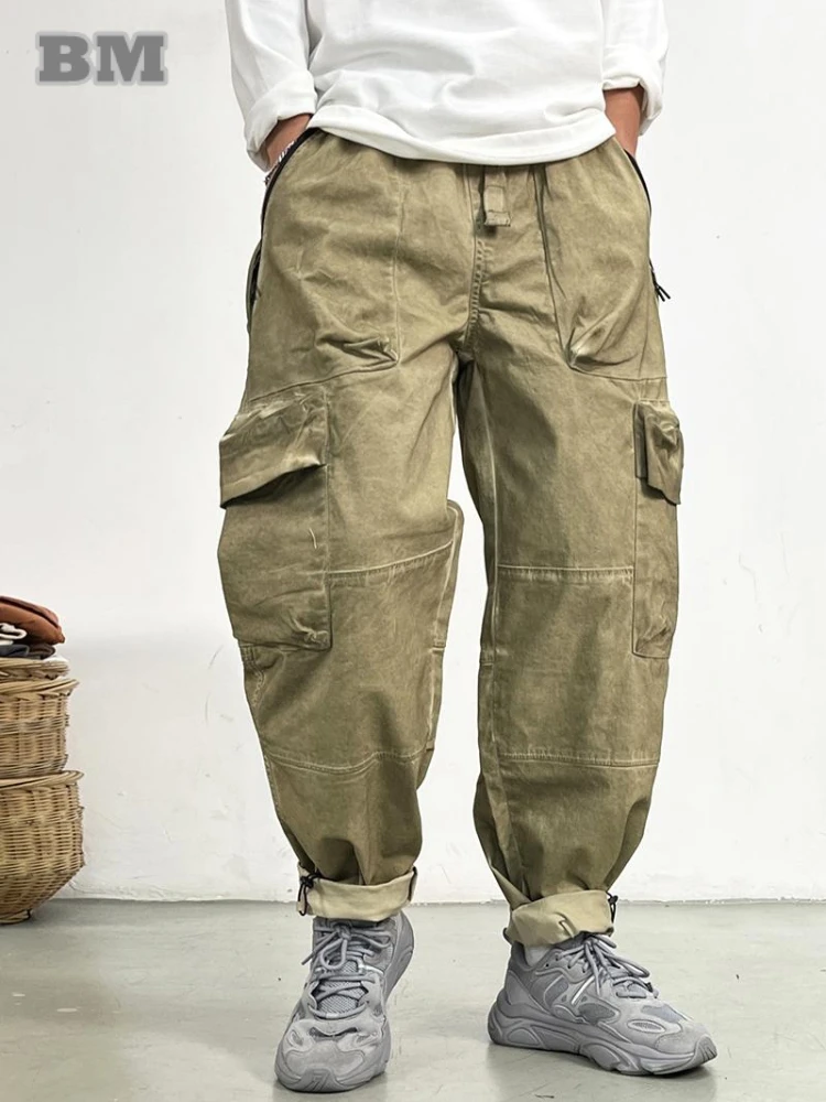 Vintage Cargo Pants For Men Plus Size Distressed Straight Pants Japanese Streetwear Harajuku Khaki Baggy Trousers casual pants