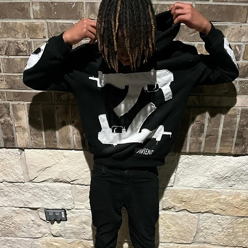 Vintage High Street Personalized Letter Printed Men Hoodie Y2K Harajuku Gothic Punk Men and Women Sportswear streetwear 2