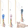Fashion Cat Wand Toy Natural WoodenTeaser Wand for Cat Interactive Elastic String Cat Stick Pole Toy for Indoor