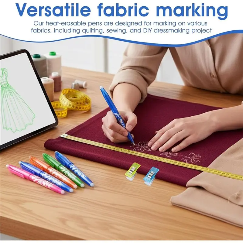 재봉 클립 10개& 8개 열 지워지는 패브릭 펜 퀼팅 재봉 드레스메이킹용