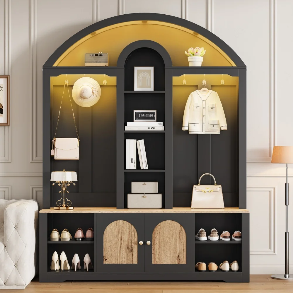 Multifunktionaler Kleiderschrank mit Schuhregal und Haken, Eingangsbereichsschrank mit Regalen, Kleiderschrank mit praktischem Stauraum – Detail 27