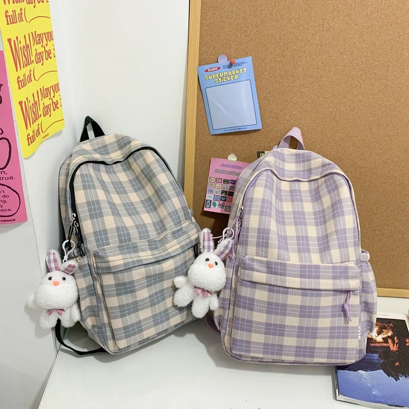 

New Fashion Lady Lattice Travel School Bag Female Plaid Cute College Backpack Trendy Women Bag Girl Cool Kawaii Laptop Backpack