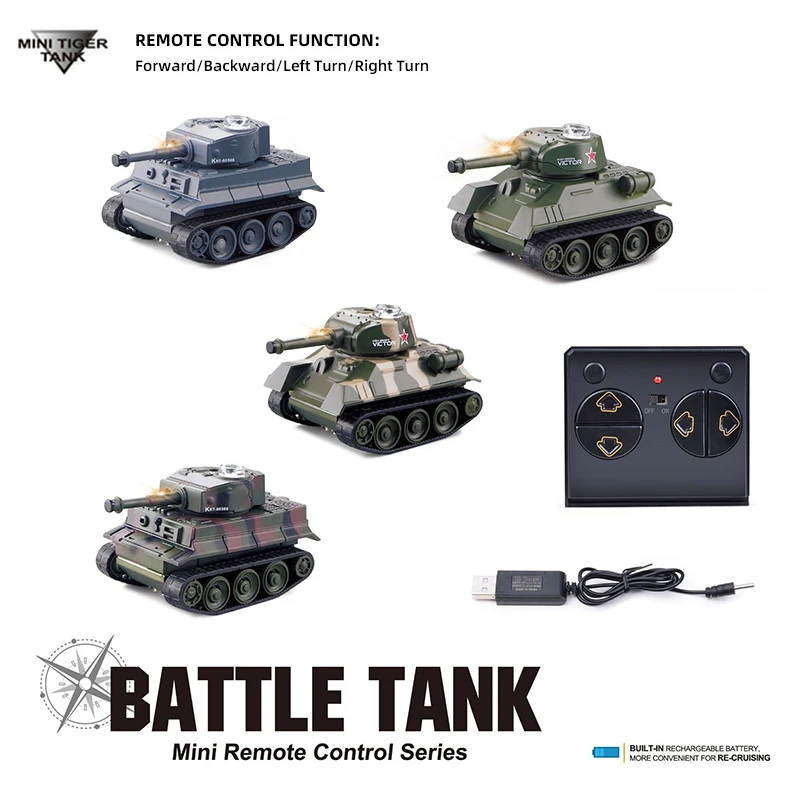 Mini char télécommandé RC 6,8 cm en camouflage bleu, roulant sur un tapis.