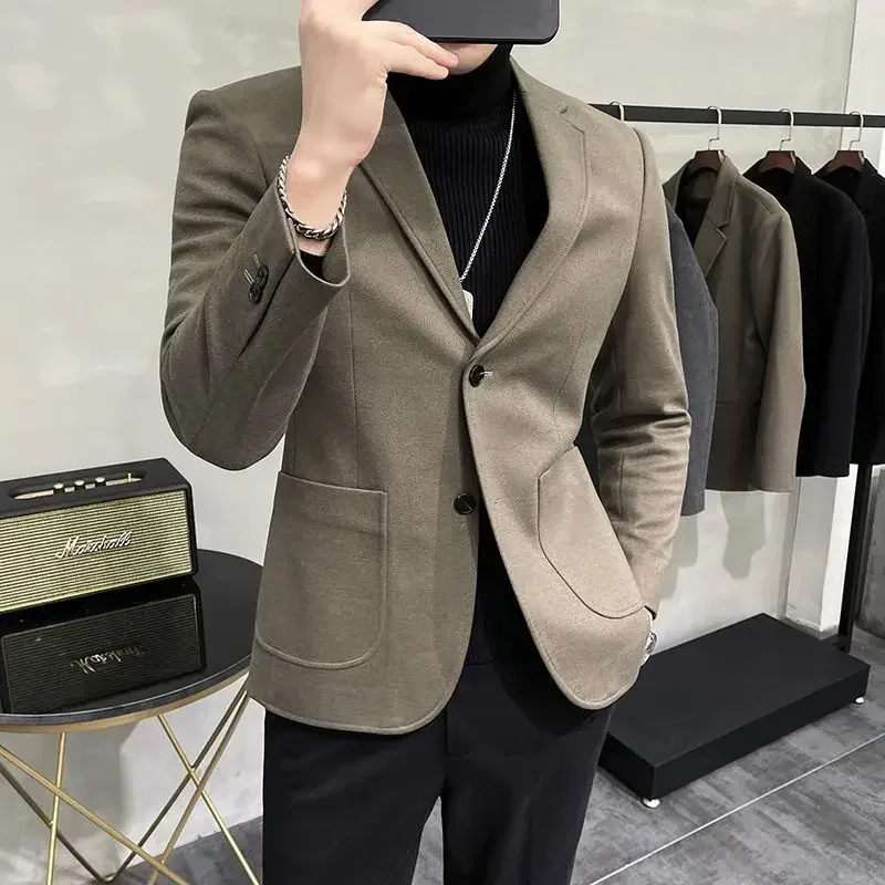 Single Breasted Jacket for Men Tweed Chinese Man Suits and Blazers Coats Clothing Spring Clothes High Quality Original New In