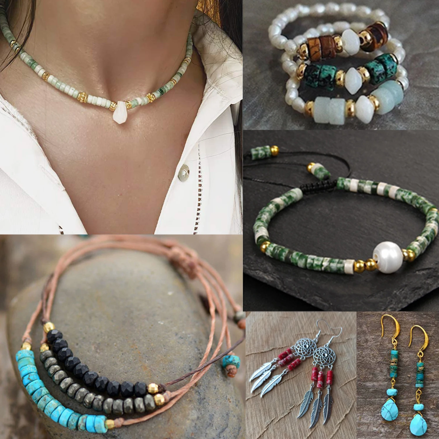 Natural Sea Sediment Turquoise & Imperial Jasper Spacer Beads for DIY Jewelry 2