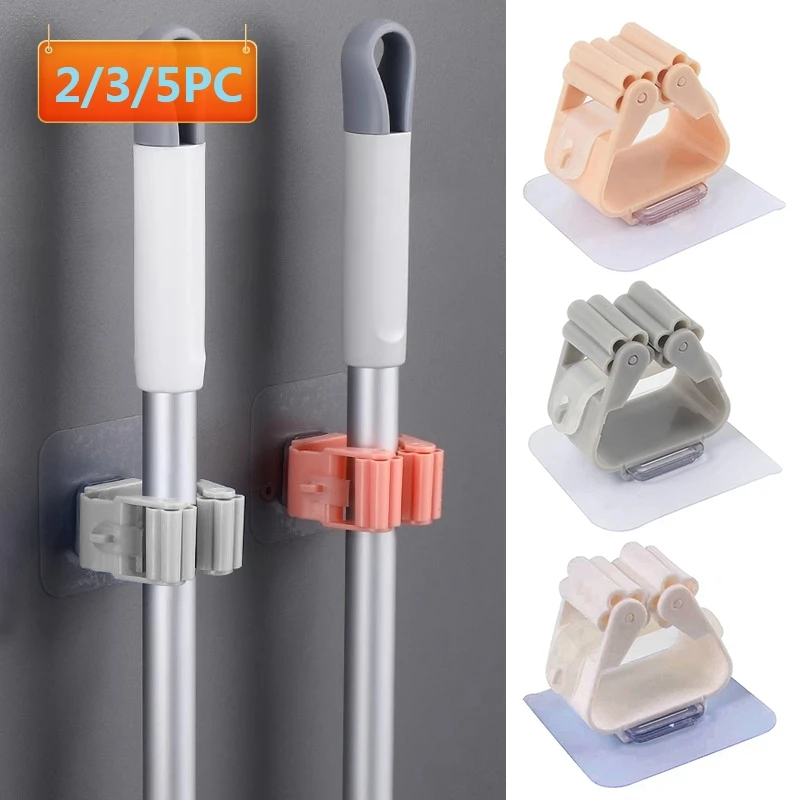 2/3/5PCS Mop Clip Wall Mounted Storage Hook Waterproof Mop Organizer Durable Bathroom Sundries Organize Rack Mops Hanging Shelf