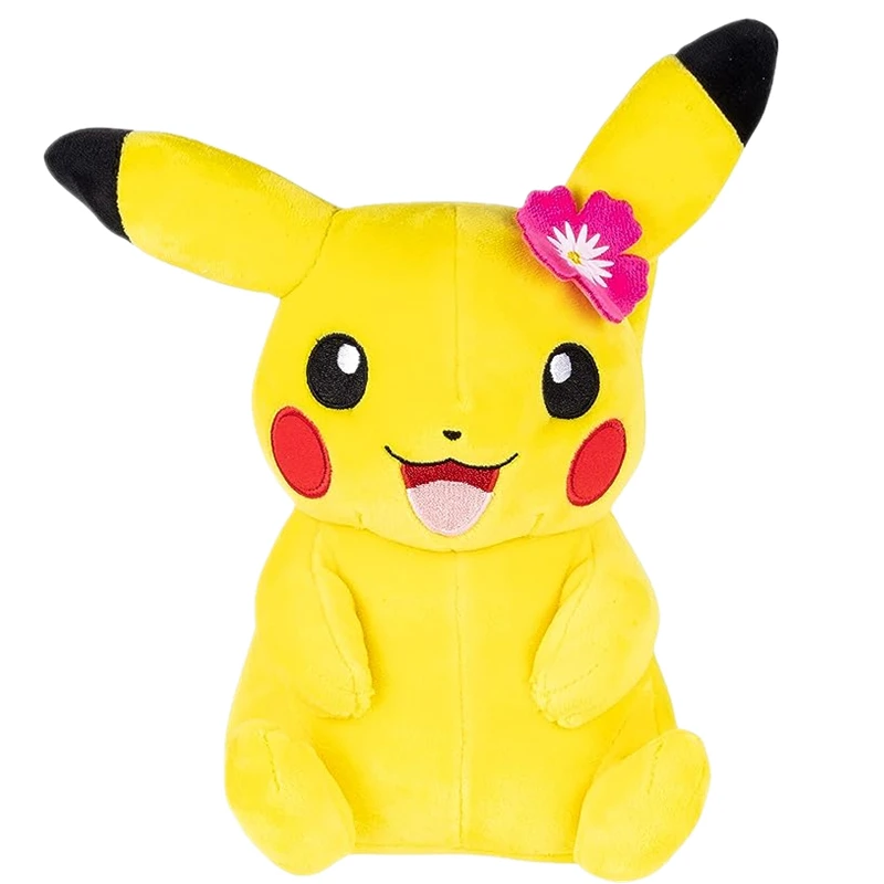 Cute TAKARA TOMY  Pokémon Pikachu with Pink Flower Plush Stuffed Animal Toy, 8