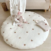 85CM Bear Embroidery Pad Removable Cotton Round Carpet Floor Rugs Newborn Baby Crawling Mat Soft Zipper Kids Room Play Mats 1
