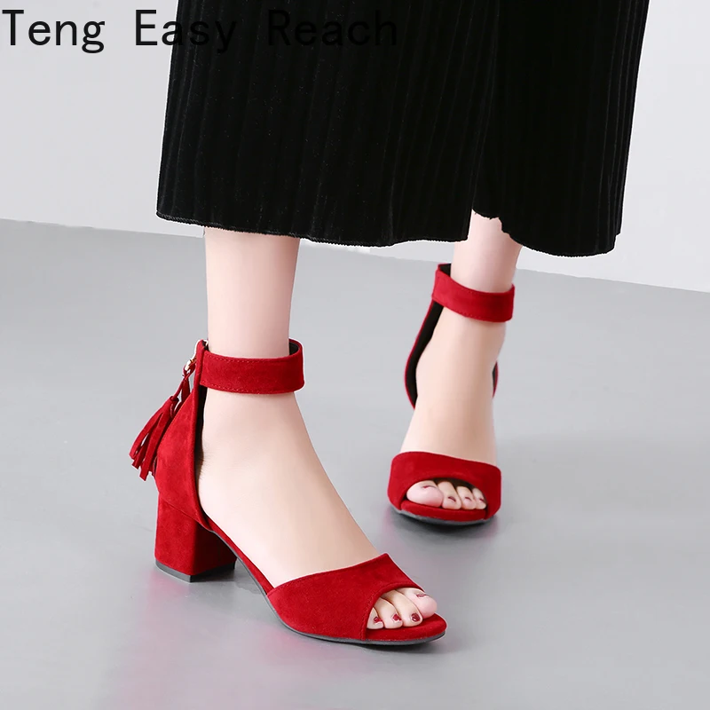 

High Sandals Female Pump New Fashion Buckle Strap Soft Synthetic Leather Thick Heel Solid Party Women Pumps Sandals