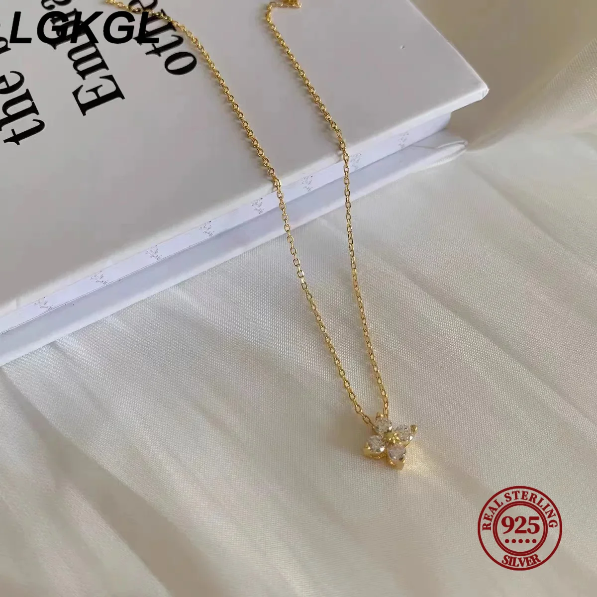 Silver necklace S925 sterling silver plated 18K gold set zircon female