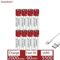 New AA USB Rechargeable Li-ion Battery 1.5V AA 5500mah / Li Ion Battery Watch for Toys MP3 Player Thermometer Keyboard + Cable 3