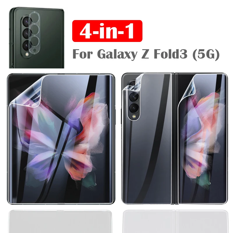 4-In-1 Hydrogel Film For Galaxy Z Fold 3 Front Back Curved Soft Film Camera Lens Screen Protector For Samsung Galaxy Z Fold3 5G