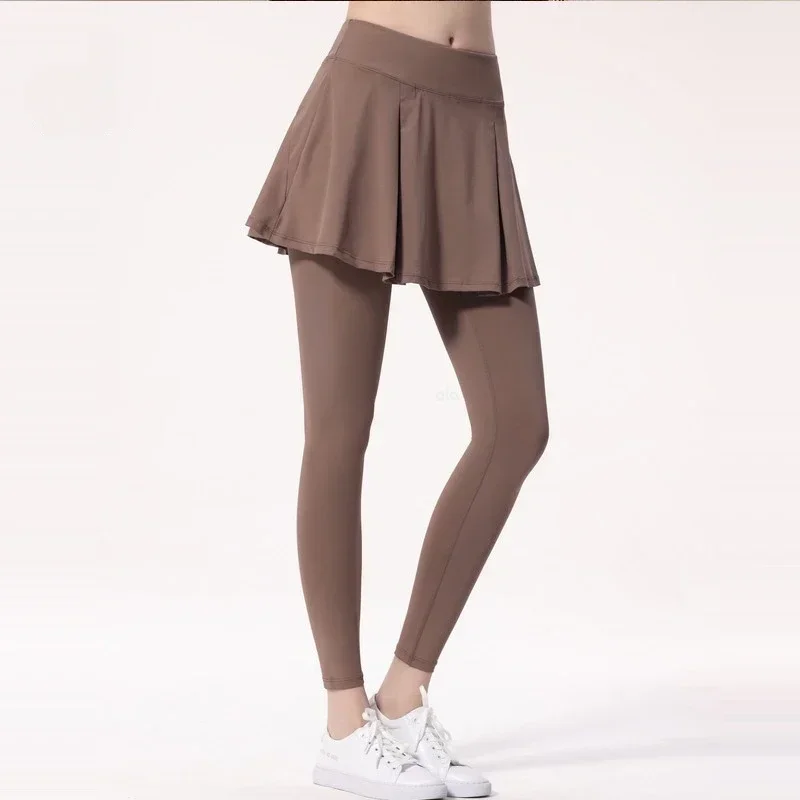 

al yoga spring and autumn false two sports pants women's gym training pants skirt high waist stretch butt-covering yoga pants