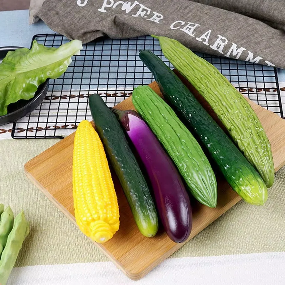 Simulated Vegetable Model Soft Gum Size Balsam Pear Towel Gourd Cucumber Eggplant Corn Lotus Root Soft Decorative Ornaments 1pcs