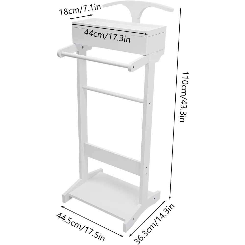 wood men valet stand with drawer, top tray, contour hanger, trouser bar, shoe rack, suit valet stand clothes stand clothes rack