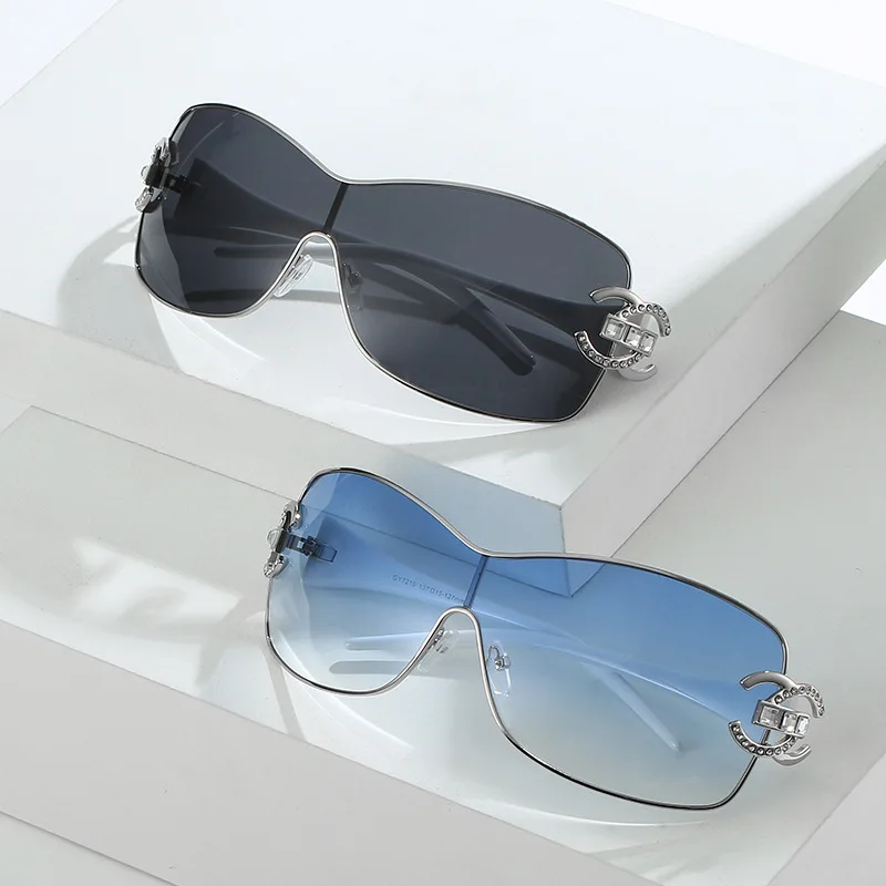 Chanel, shield sunglasses with rhinestones - Unique Designer Pieces