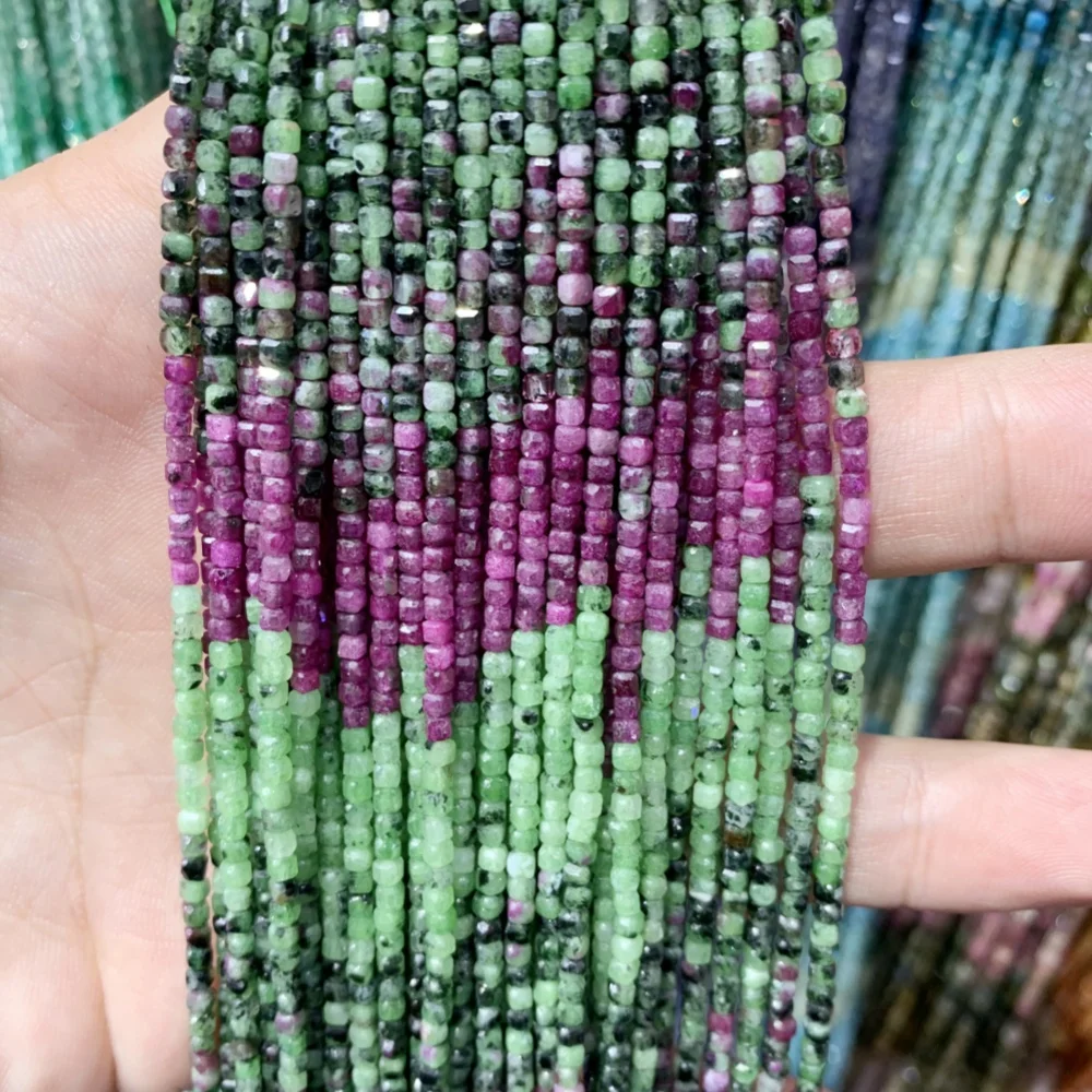 2x2mm natürliche farbige Turmalin Lapis Achat facettierte Würfelperlen quadratische Steinperlen für Schmuck DIY Herstellung Edelstein lose Bea – Detail 30